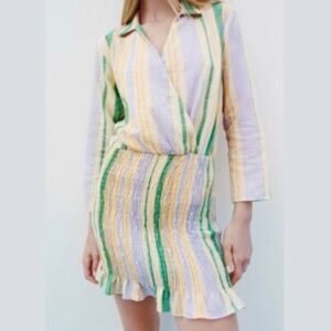 NWT Zara Women's The Valery Dress Pastel Striped Smocked Mini Size M
